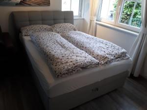 ein Bett mit zwei Kissen und einer Decke darauf in der Unterkunft Apartment im Schwarzwaldhaus in Schluchsee