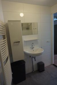 a bathroom with a sink and a mirror at Studio 82 a in Middelburg