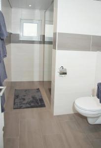 La salle de bains est pourvue d'une douche et de toilettes. dans l'établissement Ferienwohnung Roderath, à Nettersheim