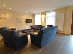 sala de estar con 2 sofás y TV en Luxurious Holiday Home in Glabbeek with Garden, en Bunsbeek