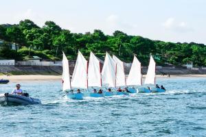 a group of small boats with white sails in the water at Villa du Pyla in Pyla-sur-Mer