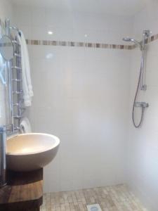een badkamer met een wastafel en een douche bij new pottery in Penzance