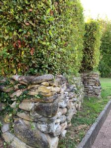 una pared de piedra frente a un seto en Aurelia Rta Detta il Cascinale, en Montignoso