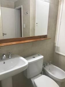 W łazience znajduje się toaleta, umywalka i lustro. w obiekcie Depto centrico, 90 m2, 2 habitaciones w mieście Rosario