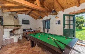 a living room with a pool table and a fireplace at Villa Luna in Selina in Selina