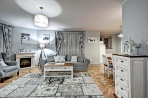 salon z kanapą i kominkiem w obiekcie Apartamenty Pod Baranami w Zakopanem
