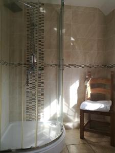 a bathroom with a shower and a toilet and a tub at Iffin Farmhouse in Canterbury
