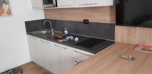 a kitchen with a sink and a counter top at Monolocale Candiolo in Candiolo