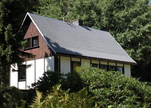 een huis met een gambrel dak en bomen bij Ferienanlage Geisingblick in Geising