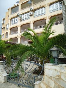 a building with a palm tree in front of it at Guesthouse Villa Gaga in Budva