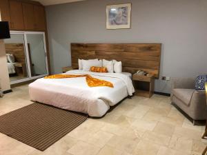 アクラにあるCentral Hotel - OSUのベッドルーム(大型ベッド1台、椅子付)