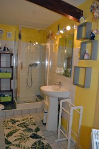 a bathroom with a sink and a shower at Les remparts d'Angoulême in Angoulême