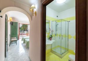 a bathroom with a shower and a sink and a toilet at Hotel Belvedere in Ischia