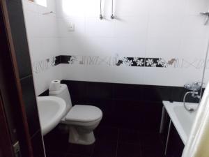 カズベギにあるGuesthause 2 Stepsの白いトイレと洗面台のあるバスルーム