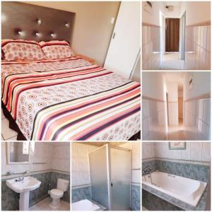 a collage of photos of a hotel room with a bed and a sink at Angela's Place in Durban