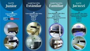 a flyer for a hotel with four different rooms at SUITE SANTA LUCIA HOTEL BOUTIQUE in Sogamoso
