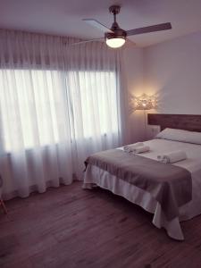 a bedroom with a bed and a ceiling fan at Alojamientos 4nudos in San José