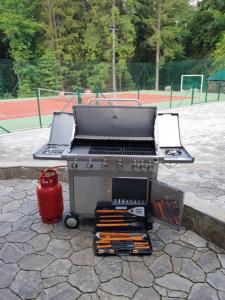 een grill op een tennisbaan bij Club Rezidence Pod Lučí in Loučovice