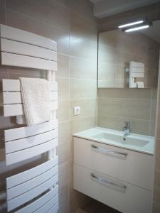 a bathroom with a sink and a mirror at Appartement B16 onde Marine in Port-Vendres