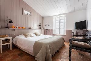 a bedroom with a large bed and a tv at Hotel Les Bois Flottais in Le Bois-Plage-en-Ré