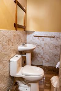 a bathroom with a toilet and a sink at Hospedaje Chimy in Oxapampa