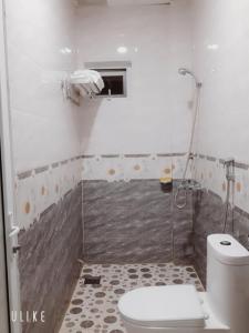 a bathroom with a shower and a toilet in it at Minh Manh Hotel in Pleiku