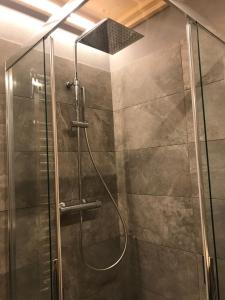 a shower with a hose in a bathroom at Al Bait Del Legn 1 in Bormio