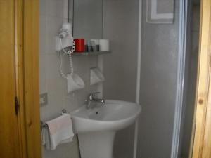 a bathroom with a sink and a shower at B&B Chiara- Alleghe in Alleghe