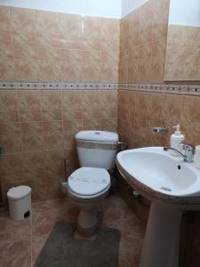 un baño con inodoro y lavabo en Mansarda Maradu, en Sinaia 22 fotos más