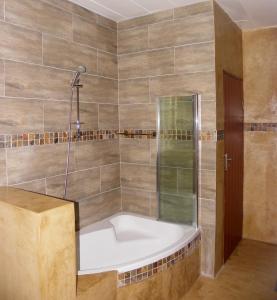 een badkamer met een bad en een douche bij Marloth Park Hippo House in Marloth Park