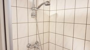 a shower with a shower head in a bathroom at Monis gemütliche Ferienwohnungen in Suhl +80 photos