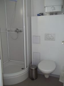 BreiðavíkにあるHotel Breidavikの白いバスルーム(シャワー、トイレ付)