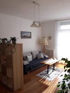 a living room with a couch and a table at Sport Apartman Tapolca in Tapolca