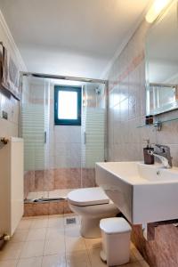 a bathroom with a sink and a toilet and a shower at PanDora Apartments in Moudhros