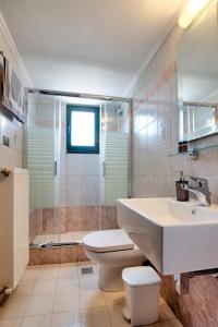 a bathroom with a sink and a toilet and a shower at PanDora Apartments in Moúdhros