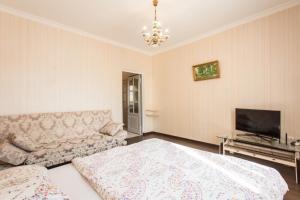 a living room with a couch and a television at Deribasovskay street apartments in Odesa