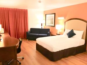 um quarto de hotel com uma cama, uma cadeira e uma secretária em 7 boutique hotel em Pratt