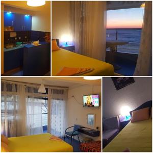 een collage van vier foto's van een hotelkamer bij Malibu Apartments in Sutomore