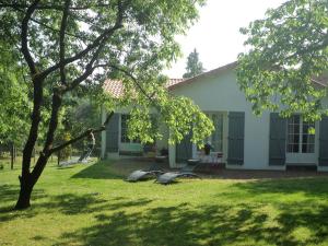 a white house with a yard with a tree at La Folie in Breuil-Barret