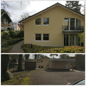 twee foto's van een huis voor en na verbouwing bij FERUN in Zinnowitz