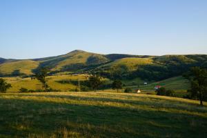 a field of grass with hills in the background at Apartment Gajevi in Zlatibor