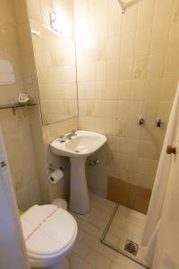 a bathroom with a toilet and a sink at Hosteria La Pastorella in San Carlos de Bariloche