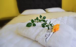 two beds with towels and an orange flower on them at Nana Tekija in Tekija +21 photos