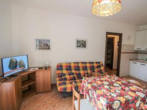een woonkamer met een bank en een tafel met een televisie bij Apartment La Canonica-2 by Interhome in Brezzo