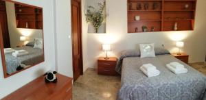 科爾多瓦的住宿－Apartamento el rincon de la media luna，一间卧室配有两张床和镜子