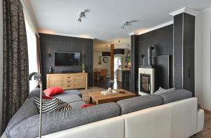 ein Wohnzimmer mit einem Sofa und einem TV in der Unterkunft Residenz 11 in Bad Zwischenahn