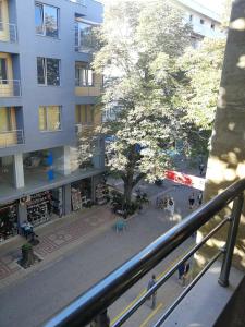 サンダンスキにあるЛуксозен апартамент в идеалния център на град Санданскиの木のある建物のバルコニーからの眺め +7枚の写真