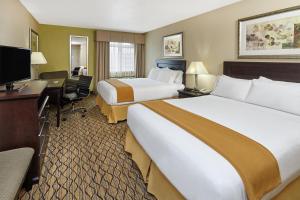 a hotel room with two beds and a desk at Holiday Inn Express & Suites Chicago-Libertyville by IHG in Libertyville