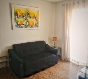 a living room with a couch and a painting on the wall at Aconchegante e próximo à natureza! in Curitiba