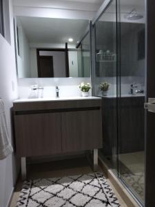 ein Bad mit einem Waschbecken und einer Dusche in der Unterkunft VIVE BIOSFERA JURIQUILLA in Querétaro